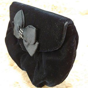 Soft Sided Velvet Black Clutch, with Satin Bow